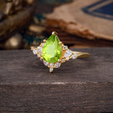 Luxe  Classic 5-Prong Pear-Cut Natural Peridot Engagement Ring